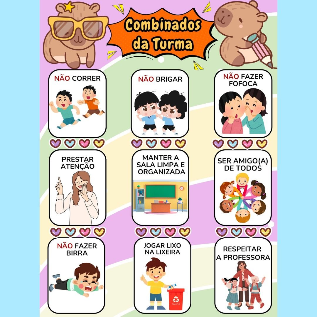 Painel Combinados da Turma - Tema Capivara 3x3
