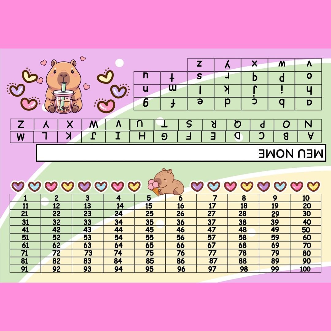 Crachá de Mesa - Números e Alfabeto - Tema Capivara