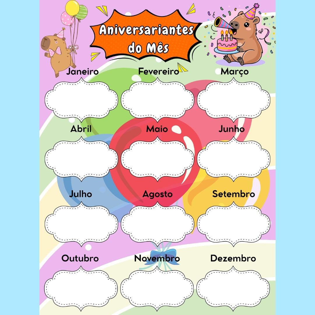 Aniversariantes do Mês - Tema Capivara 2x2