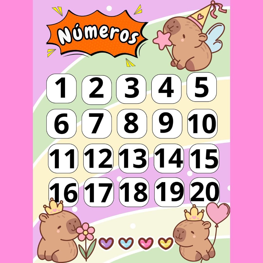 Painel Números de 1 a 20 – Tema Capivara 3x3