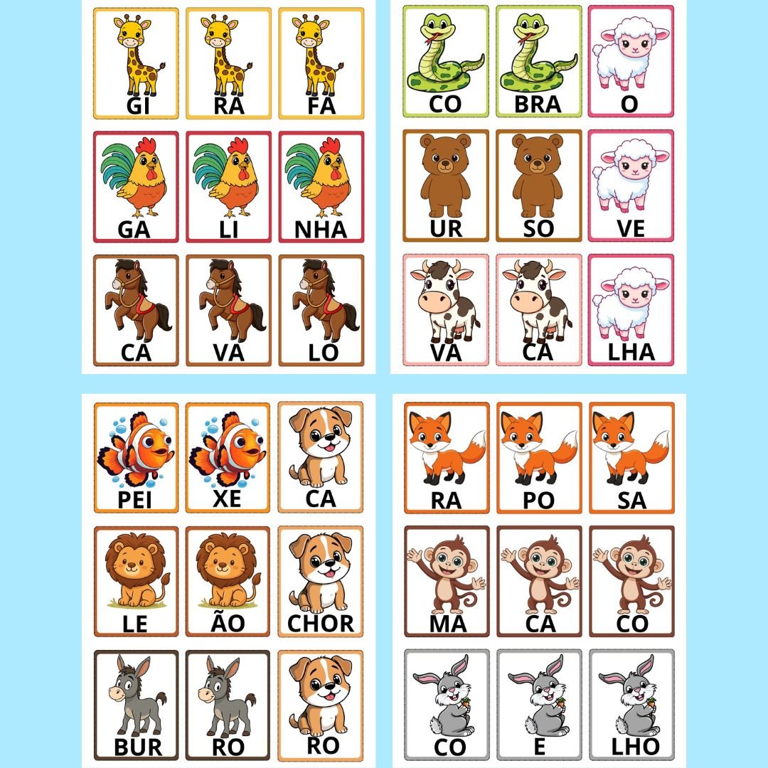 Jogo da Memória Silábico – Tema Animais