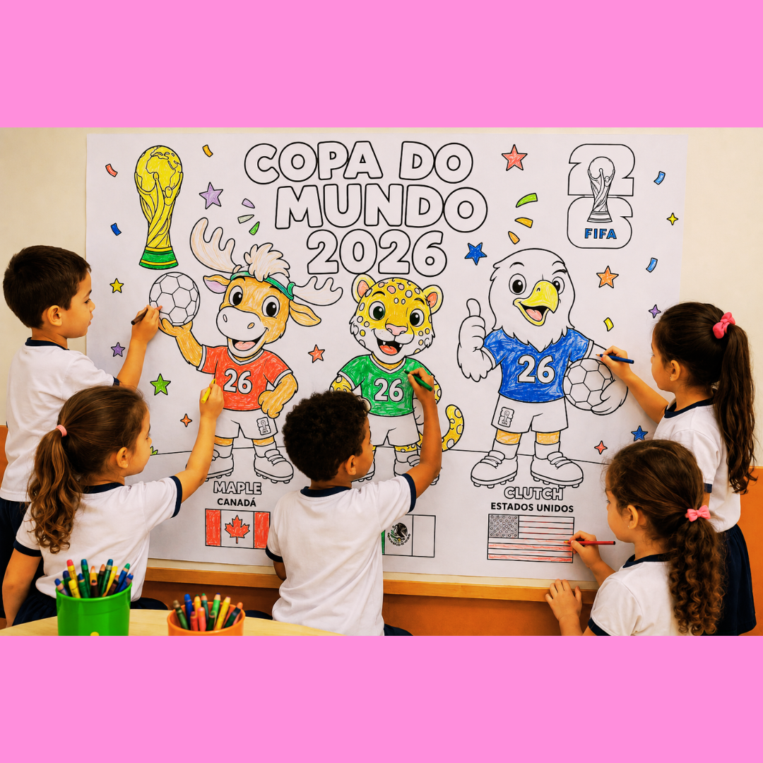Painel Pintura Coletiva – Mascotes Copa do Mundo 2026