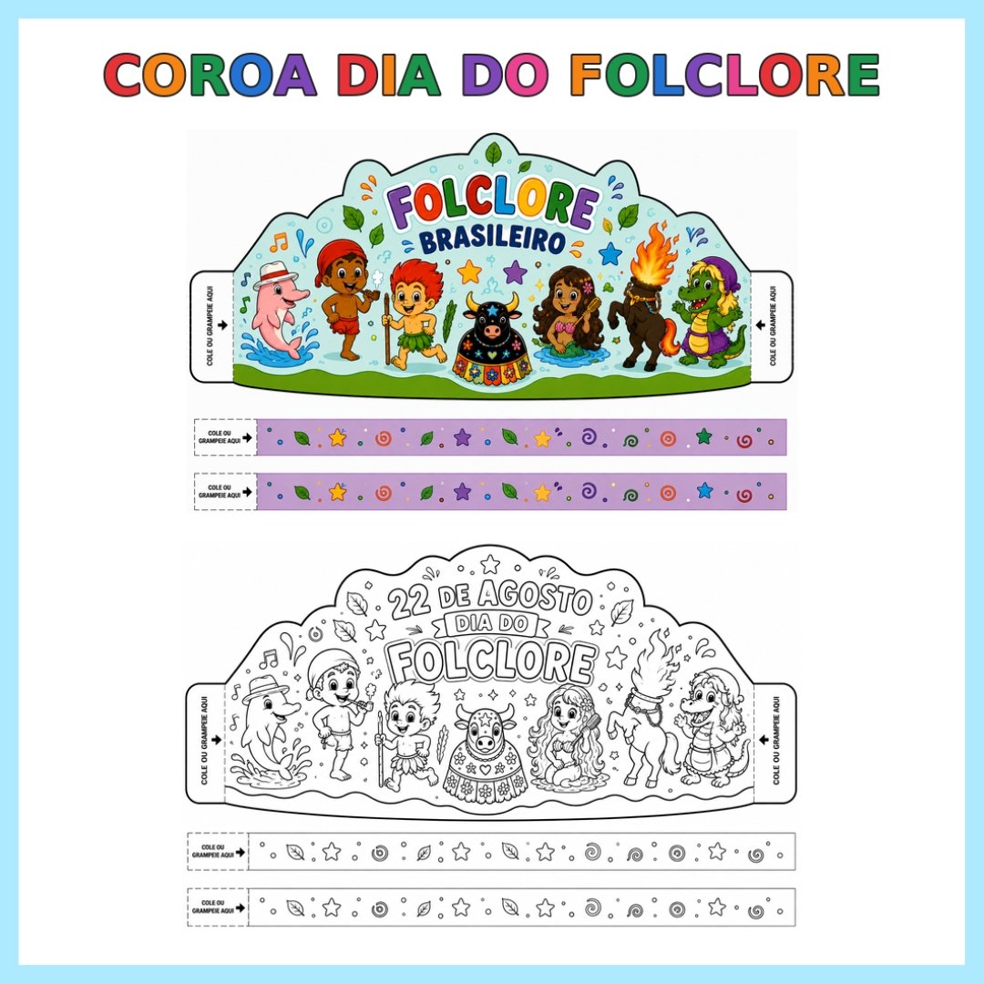 Coroa Dia do Folclore – Colorida + Versão para Colorir
