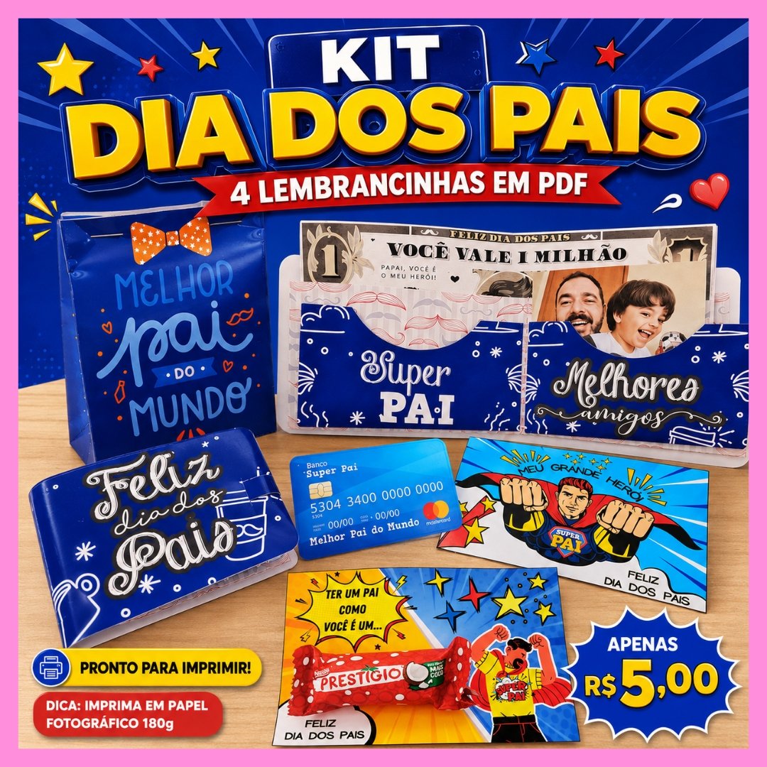 Kit Dia dos Pais – 4 Lembrancinhas em PDF para Imprimir