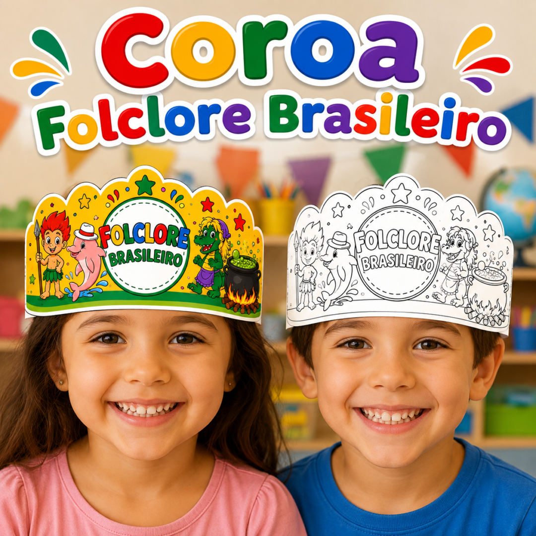 Coroa Folclore Brasileiro – Colorida + Versão para Colorir